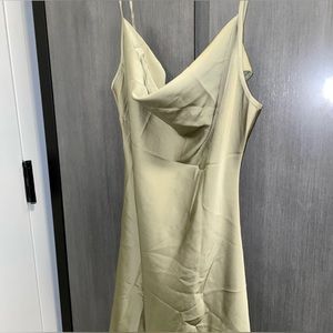 Olive green satin slip dress. Brand new w/o tags.